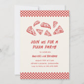 Rode Pizza Party Kids Verjaardag Eigenzinnige Hand Kaart (Voorkant)