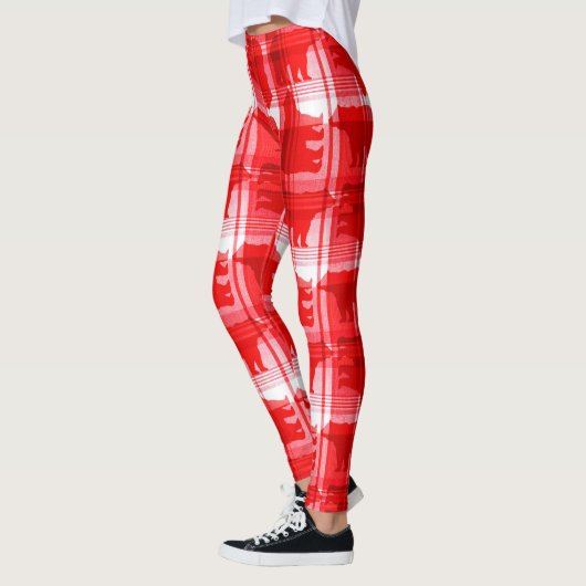 Rode plaid beren patroon leggings (Links)