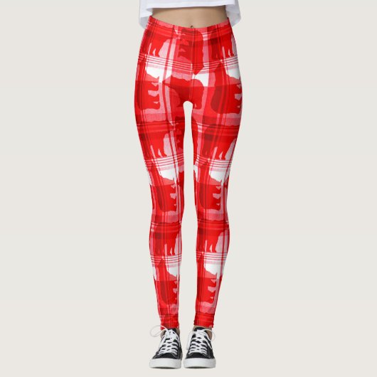 Rode plaid beren patroon leggings (Voorkant)