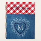 Rode Plaid Buffalo Check Denim Hart Monogram Planner (Voorkant)