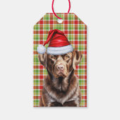 Rode Plaid Chocolade Labrador Hond Kerstmis Cadeaulabel (Voorkant)