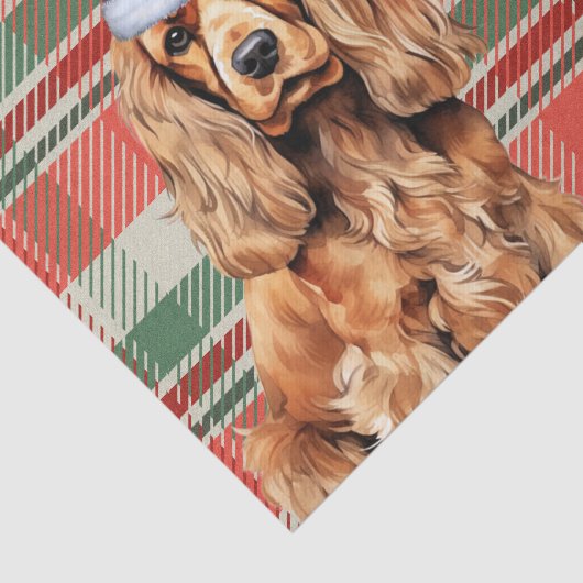 Rode Plaid Cocker Spaniel Hond Kerstmis Tissuepapier (Detail)