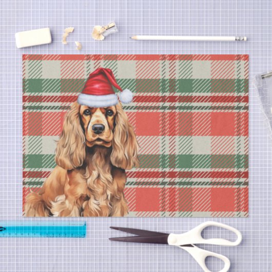Rode Plaid Cocker Spaniel Hond Kerstmis Tissuepapier (Craft)
