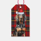 Rode Plaid en Coonhound Hondenliefhebber Kerst Cadeaulabel (Voorkant)