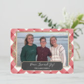 Rode Plaid en rustiek hout foto vakantie kaart (Staand voorkant)