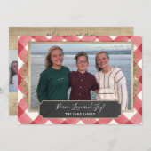 Rode Plaid en rustiek hout foto vakantie kaart (Voorkant / Achterkant)