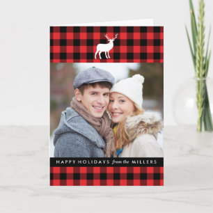 Rode Plaid en Witte Hert   Vakantiefoto Feestdagen Kaart