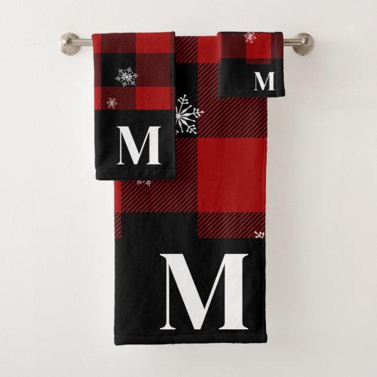 Rode Plaid Flanel Custom Monogram Winter Bad Handdoek (Insitu)