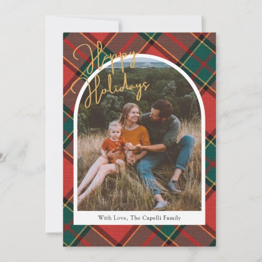 Rode Plaid Foto Kerst Kaart (Voorkant)