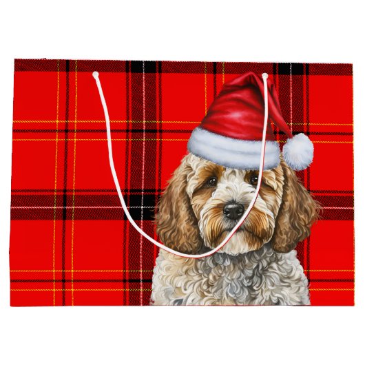 Rode Plaid Kerst Cockapoo Hond Vakantie Groot Cadeauzakje (Achterkant)