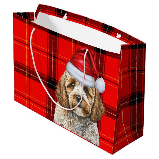 Rode Plaid Kerst Cockapoo Hond Vakantie Groot Cadeauzakje (Achterkant Gekanteld)