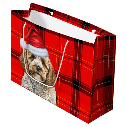 Rode Plaid Kerst Cockapoo Hond Vakantie Groot Cadeauzakje (Voorkant Gekanteld)