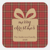 Rode Plaid Kerst Festieve Patroon - Vierkante Sticker (Voorkant)
