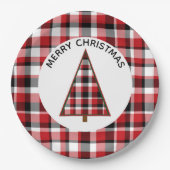Rode Plaid Kerst Papier Borden Papieren Bordje (Voorkant)