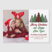 Rode Plaid Kerstbomen Familie Foto Magneet Kaart (Voorkant)
