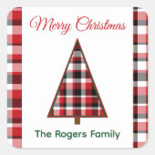 Rode Plaid Kerstboom Kerst stickers (Voorkant)