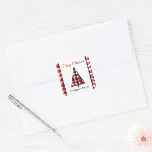 Rode Plaid Kerstboom Kerst stickers (Envelop)