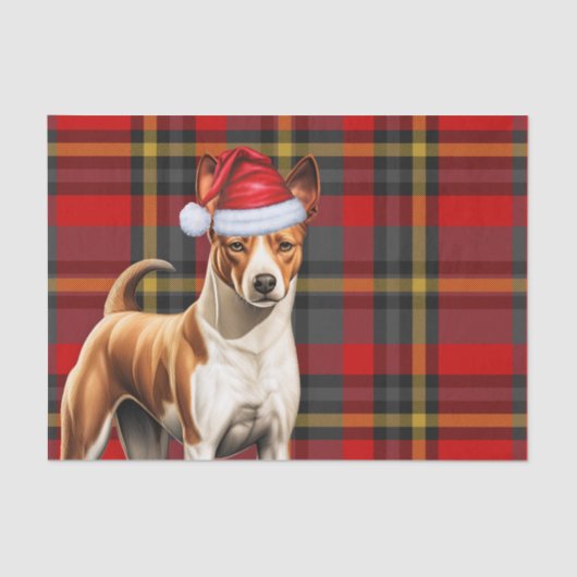 Rode Plaid Kerstmis Basenji Dog Holiday Tissuepapier (Voorkant)