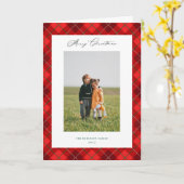 Rode Plaid Kerstvakantie Foto Gevouwen Kaart (Gele Bloem)