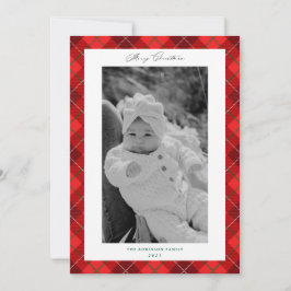 Rode Plaid Lijst Kerstvakantie Fotokaart Feestdagenkaart