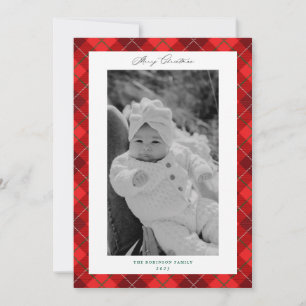 Rode Plaid Lijst Kerstvakantie Fotokaart Feestdagenkaart