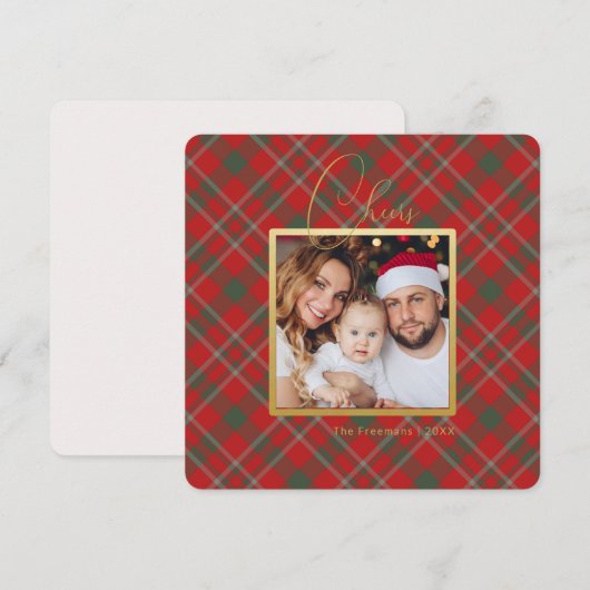 Rode Plaid Minimalistische Kerstkaart (Voorkant / Achterkant)