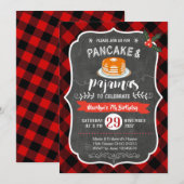 Rode Plaid Pannenkoek en Pyjama Verjaardag Uitnodi Kaart (Voorkant / Achterkant)