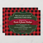 Rode Plaid & Pijnboomden Rustieke Kerst Uitnodigin Kaart (Voorkant / Achterkant)