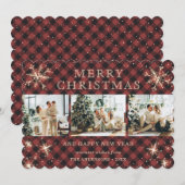  Rode Plaid Sneeuwvlok Fotocollage Feestdagenkaart (Voorkant / Achterkant)