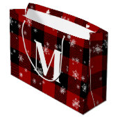 Rode Plaid & Sneeuwvlokken Monogram Eerste Letter  Groot Cadeauzakje (Achterkant Gekanteld)