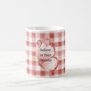 Rode Plaid Strepen Roze Vlinder Geloof  Koffiemok