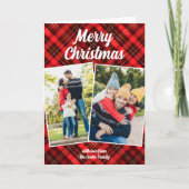Rode Plaid Tartan Vrolijke Kerstbrief Foto Feestdagen Kaart (Voorkant)