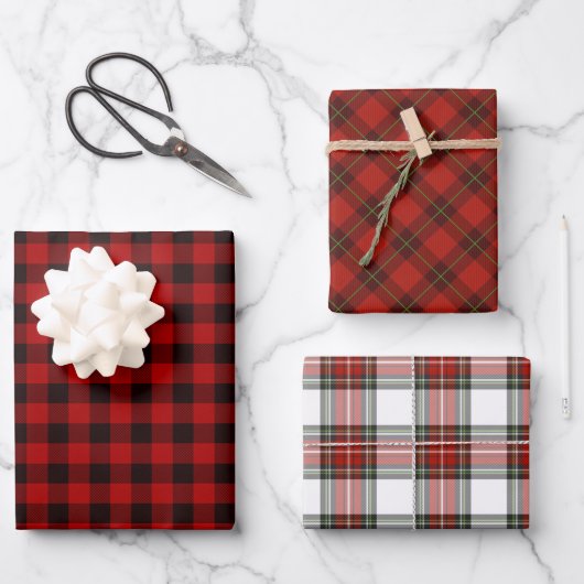 Rode Plaid Trio Inpakpapier Vel (Voorkant)