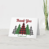 Rode Plaid Vrolijke Kerstbomen Custom Gevouwen Bedankkaart (Voorkant)
