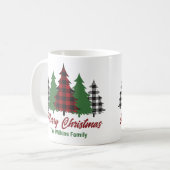 Rode Plaid Vrolijke Kerstbomen Gepersonaliseerd Koffiemok (Voorkant links)