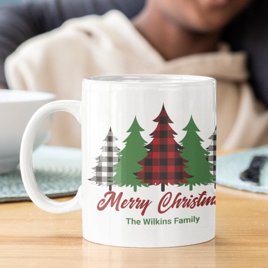 Rode Plaid Vrolijke Kerstbomen Gepersonaliseerd Koffiemok
