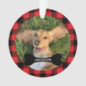 Rode Plakken Custom Bone naamplaat Hond Foto Ornament (voorkant)