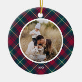 Rode Plakken Familie Aangepaste Fototekst Kerstboo Keramisch Ornament (Voorkant)