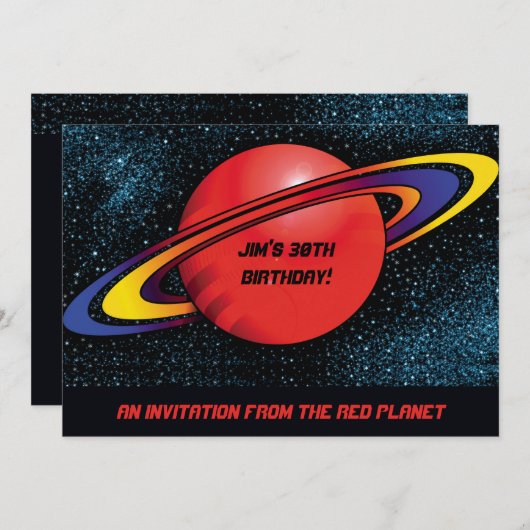 Rode planeet partijuitnodiging kaart (Voorkant / Achterkant)