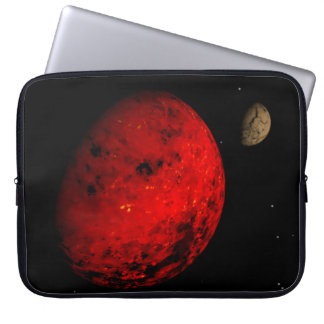 Rode planeet rotsachtige maan laptop sleeve