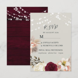 Rode plattelandshuwelijksreactiekaart met bloemen RSVP kaartje
