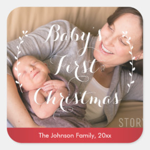 Rode Plein Baby's Eerste Kerst Foto Stickers