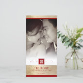 Rode plein dubbelgeluk Chinese bruiloft foto Bedankkaart (Staand voorkant)