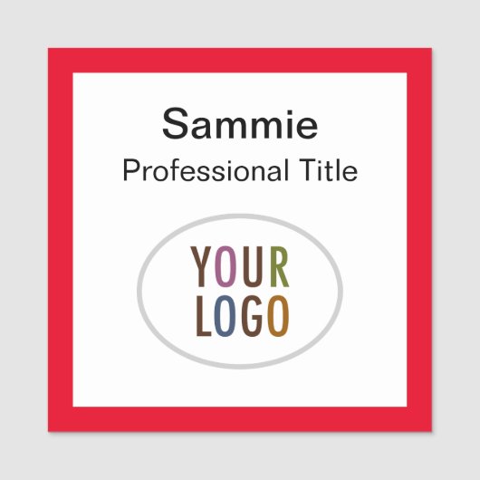 Rode Plein Naam Badge met Logo Magnetische of Pin (Voorkant)