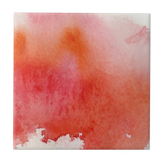 Rode plek, waterverf abstracte hand geschilderd tegeltje (Voorkant)
