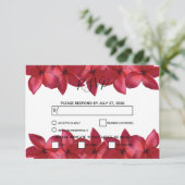 Rode Plumeria Frangipani bruiloft RSVP-Kaarten RSVP Kaartje (Staand voorkant)