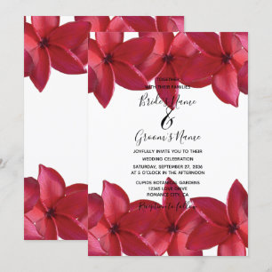 Rode Plumeria Frangipani Wedding Invitations Kaart