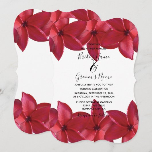 Rode Plumeria Frangipani Wedding Invitations Kaart (Voorkant / Achterkant)