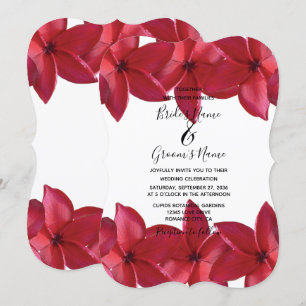 Rode Plumeria Frangipani Wedding Invitations Kaart