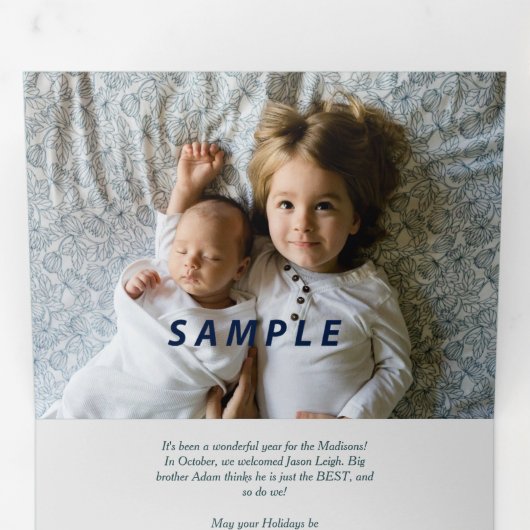 Rode Poinsettia 4 Foto Trifold Christmas Kaart (Binnenzijde eerst)